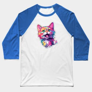 Tie Dye Happy Kitten Baseball T-Shirt